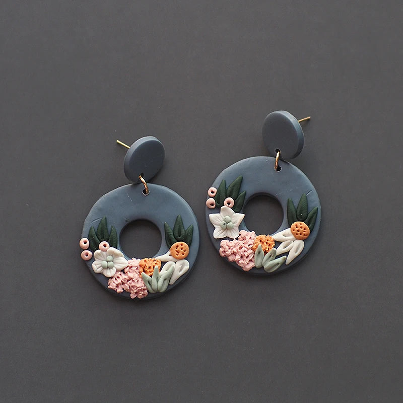 Irregular Floral Polymer Clay Earring Dangle Sets