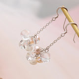 925 Silver Water Drop Earrings with Pearl & Rock Crystal Tassel