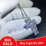 T Shape Cross Pendant with Zircon CZ 925 Sterling Silver Necklace for Women