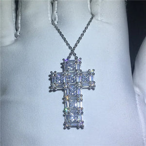 T Shape Cross Pendant with Zircon CZ 925 Sterling Silver Necklace for Women