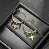 Crystal Beaded Circle Hoop Earrings Stainless Steel Star Jewelry