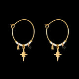 Crystal Beaded Circle Hoop Earrings Stainless Steel Star Jewelry