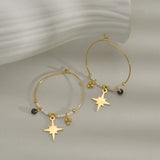 Crystal Beaded Circle Hoop Earrings Stainless Steel Star Jewelry