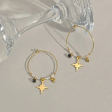 Crystal Beaded Circle Hoop Earrings Stainless Steel Star Jewelry