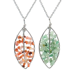 Crystal Gravel Tree Of Life Leaf Necklace