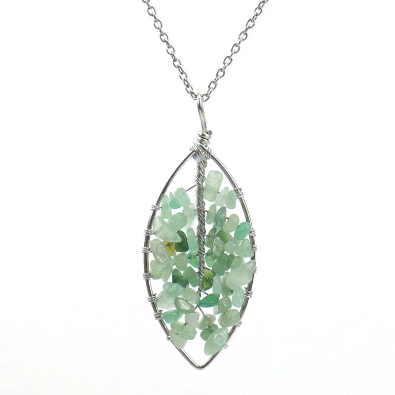 Crystal Gravel Tree Of Life Leaf Necklace
