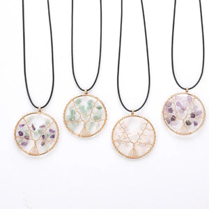 Crystal Quartz Pendant Necklace Chakra Tree of Life Reiki Healing Jewelry