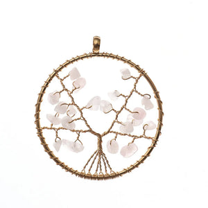 Crystal Quartz Pendant Necklace Chakra Tree of Life Reiki Healing Jewelry