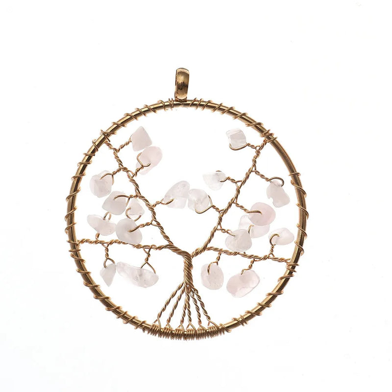 Crystal Quartz Pendant Necklace Chakra Tree of Life Reiki Healing Jewelry