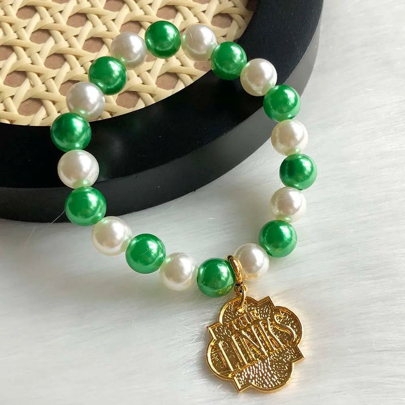 Greek Sorority Elastic Line Crystal Pearl Bracelet