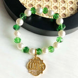 Greek Sorority Elastic Line Crystal Pearl Bracelet