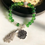 Greek Sorority Elastic Line Green Crystal Tassel Pendant Bracelet