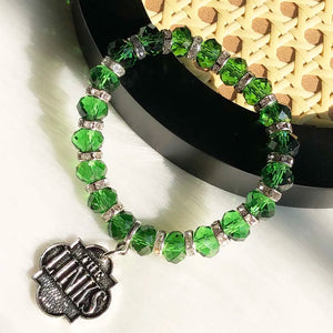 Greek Sorority Elastic Line Green Crystal Tassel Pendant Bracelet