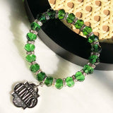 Greek Sorority Elastic Line Green Crystal Tassel Pendant Bracelet