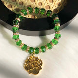 Greek Sorority Elastic Line Green Crystal Tassel Pendant Bracelet
