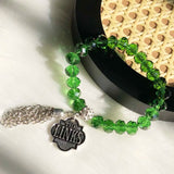 Greek Sorority Elastic Line Green Crystal Tassel Pendant Bracelet
