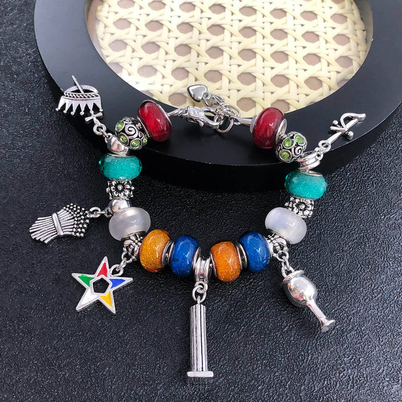 Greek Sorority Mix European Bead Order Of Easter Star OES Bracelet
