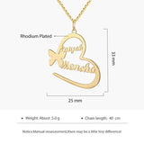 Personalized Butterfly Heart Necklace Stainless Steel Boho Jewelry