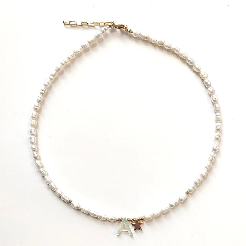 Shell Letter Pendant Necklace Natural Pearl Jewelry Ladies Neck Charm Choker