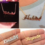 Butterfly Nameplate Necklaces Rose Chain Personalized Name Necklace Women Men