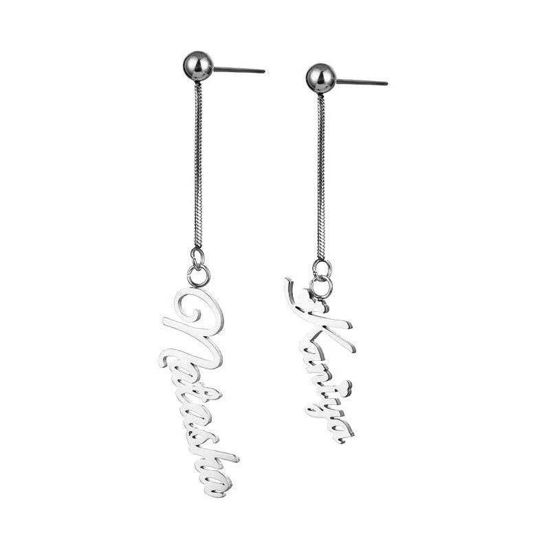 Personalized Name Earring Women Stainless Steel Dangle Long Earrings Gift