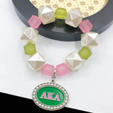 Greek Sorority Pearl Beads Bracelet with Clover Charm