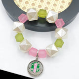 Greek Sorority Pearl Beads Bracelet with Clover Charm