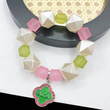 Greek Sorority Pearl Beads Bracelet with Clover Charm