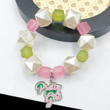 Greek Sorority Pearl Beads Bracelet with Clover Charm