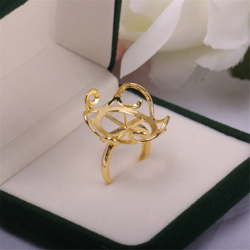 Copper Plated 18K Flower Leaf Lace Set Ring Baroque Pearl