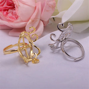 Copper Plated 18K Flower Leaf Lace Set Ring Baroque Pearl