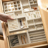 DIY Jewelry Box Drawer Storage Organizer Gray Beige Velvet