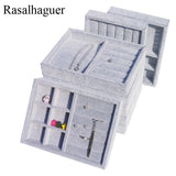 Gray Velvet Jewelry Box Drawer Storage Organizer Necklace Earring Bracelet Tray