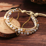 DIY Mixed Crystal Stone Beaded Wrap Bracelet with Chain for Women