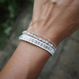 DIY Mixed Crystal Stone Beaded Wrap Bracelet with Chain for Women
