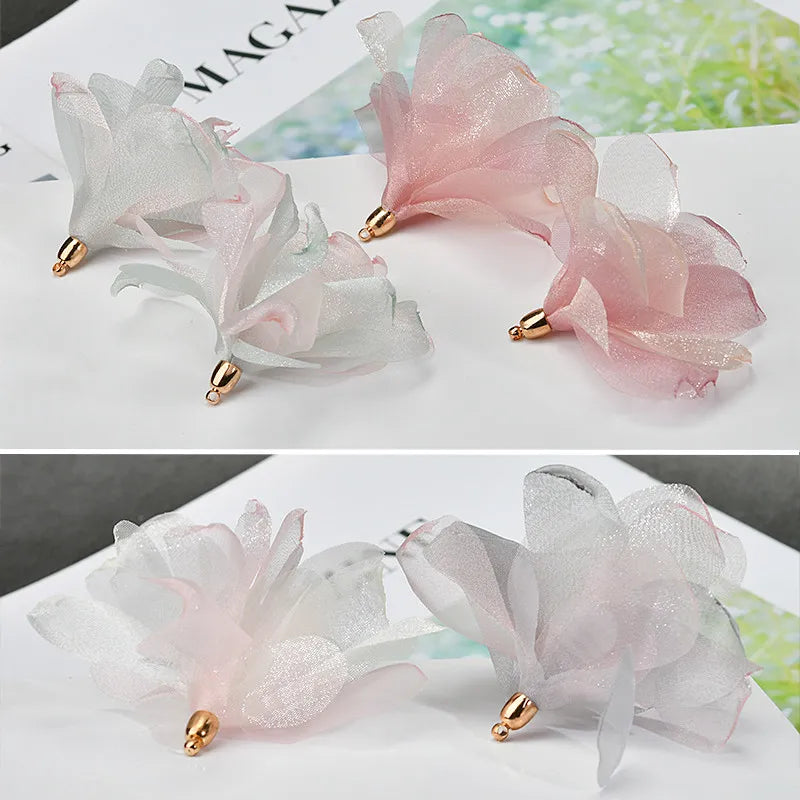 DIY Chiffon Satin Flower Pendant Earrings