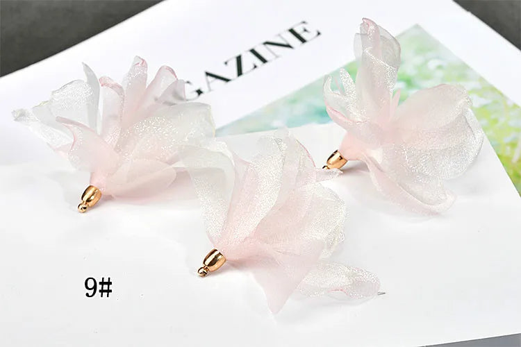 DIY Chiffon Satin Flower Pendant Earrings