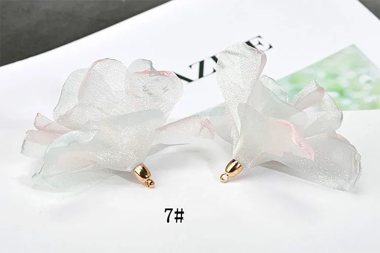 DIY Chiffon Satin Flower Pendant Earrings