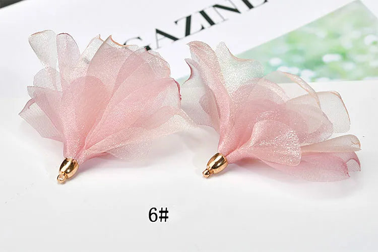 DIY Chiffon Satin Flower Pendant Earrings
