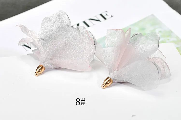 DIY Chiffon Satin Flower Pendant Earrings