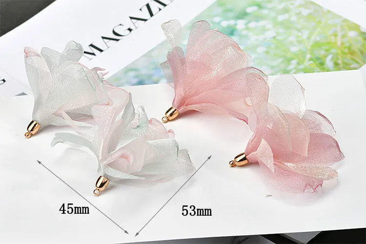 DIY Chiffon Satin Flower Pendant Earrings
