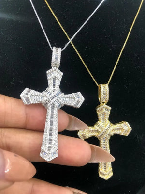 CZ Diamond Cross Pendant 925 Silver Hip-hop Jewelry