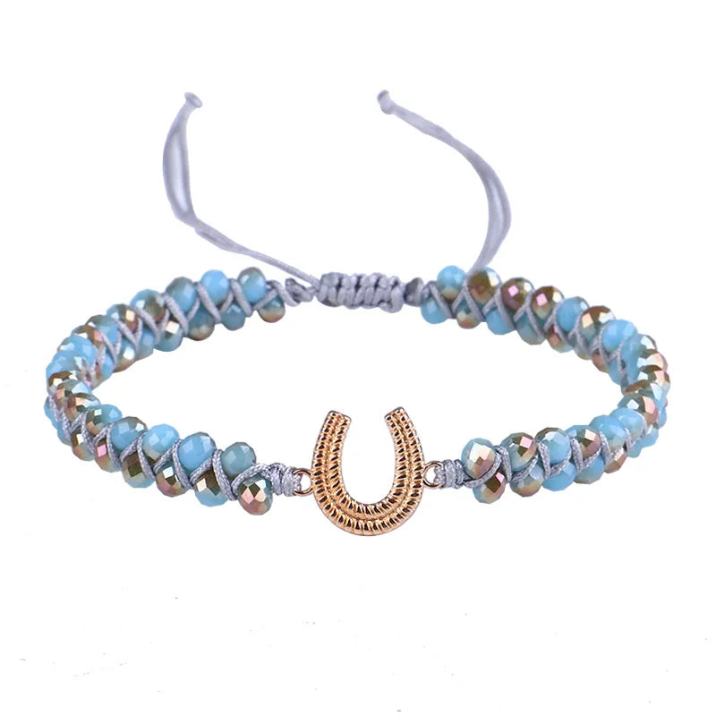 Double Layer Braided Horseshoe Charm Friendship Bracelet