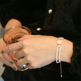 Double Layer Freshwater Pearls Charm Bracelet Vintage Shell Rose