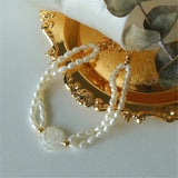 Double Layer Freshwater Pearls Charm Bracelet Vintage Shell Rose
