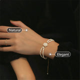Double Layer Freshwater Pearls Charm Bracelet Vintage Shell Rose