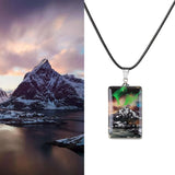 Aurora Micro Landscape Resin Pendant Necklace Snow Mountain