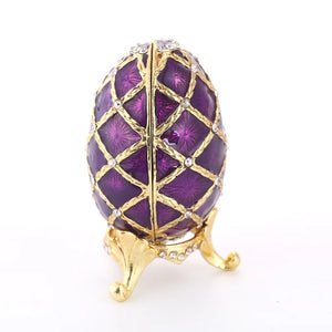 Purple Plaid Easter Egg Jewel Case Metal Storage Box