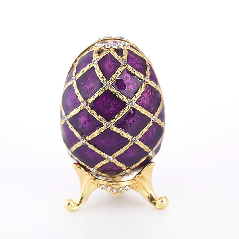 Purple Plaid Easter Egg Jewel Case Metal Storage Box