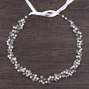 Pearl Wedding Headbands Ribbon Beaded Women Hair Band Bridal Hairpiece